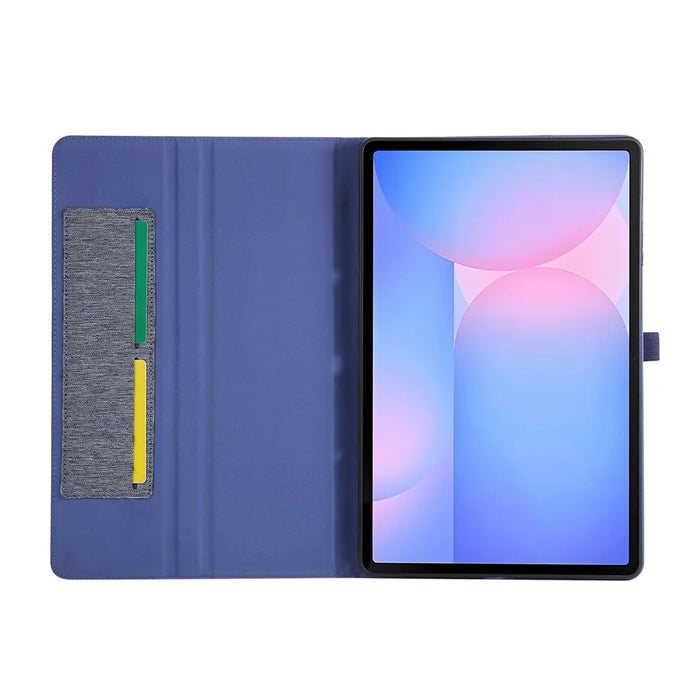 For Samsung Galaxy Tab S10 FE+ Leather Case Card Holder Cloth Texture Tablet Stand Cover - Blue - 4