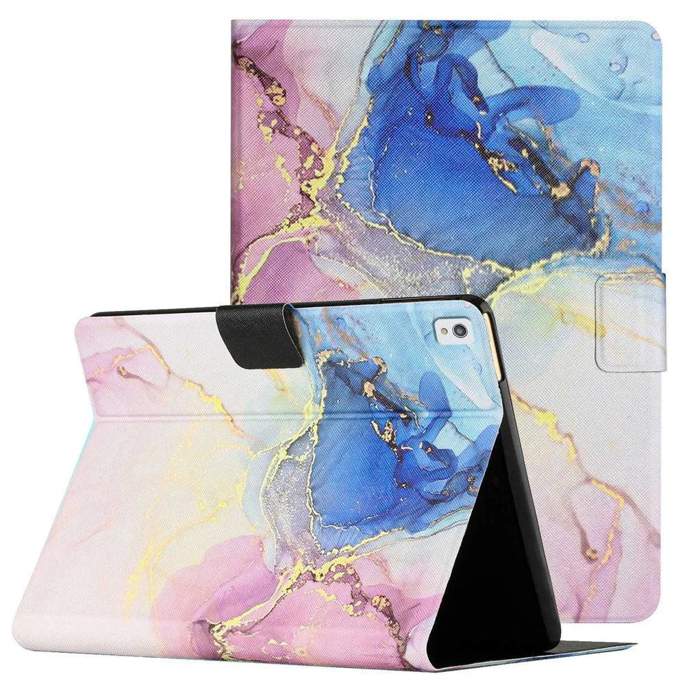 For iPad 10.2 (2021) / (2020) / iPad Air 10.5 inch (2019) Marble Pattern Printing Stand Leather Tablet Case with Card Holder and Auto Wake / Sleep - Pink Blue Marble - 1