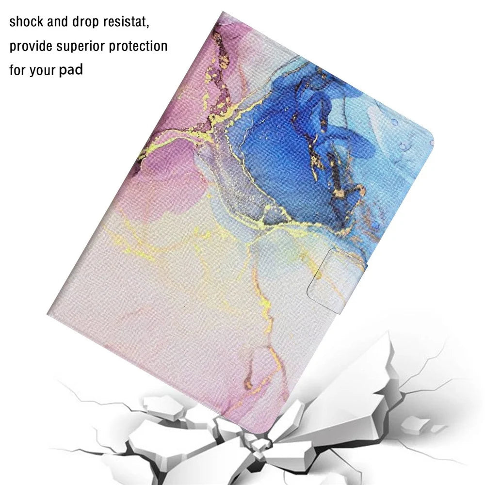 For iPad 10.2 (2021) / (2020) / iPad Air 10.5 inch (2019) Marble Pattern Printing Stand Leather Tablet Case with Card Holder and Auto Wake / Sleep - Pink Blue Marble - 4