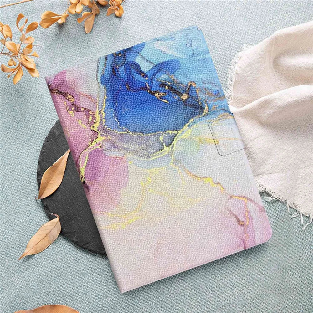 For iPad 10.2 (2021) / (2020) / iPad Air 10.5 inch (2019) Marble Pattern Printing Stand Leather Tablet Case with Card Holder and Auto Wake / Sleep - Pink Blue Marble - 5