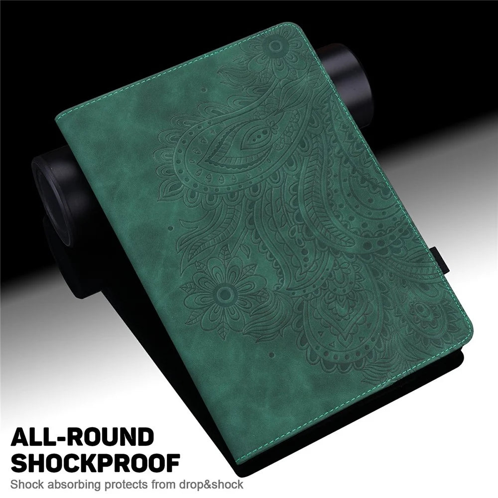 Tablet Case For iPad Air 13 (2026) / (2025) / (2024) / Pro 12.9 (2022) / (2021) / (2020) Peacock Flower Pattern Card Holder Leather Cover - Green - 4