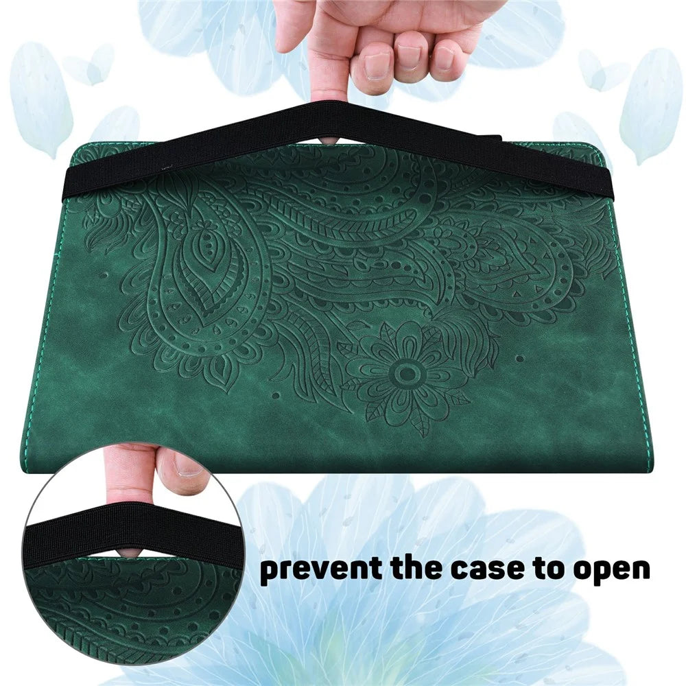 Tablet Case For iPad Air 13 (2026) / (2025) / (2024) / Pro 12.9 (2022) / (2021) / (2020) Peacock Flower Pattern Card Holder Leather Cover - Green - 6