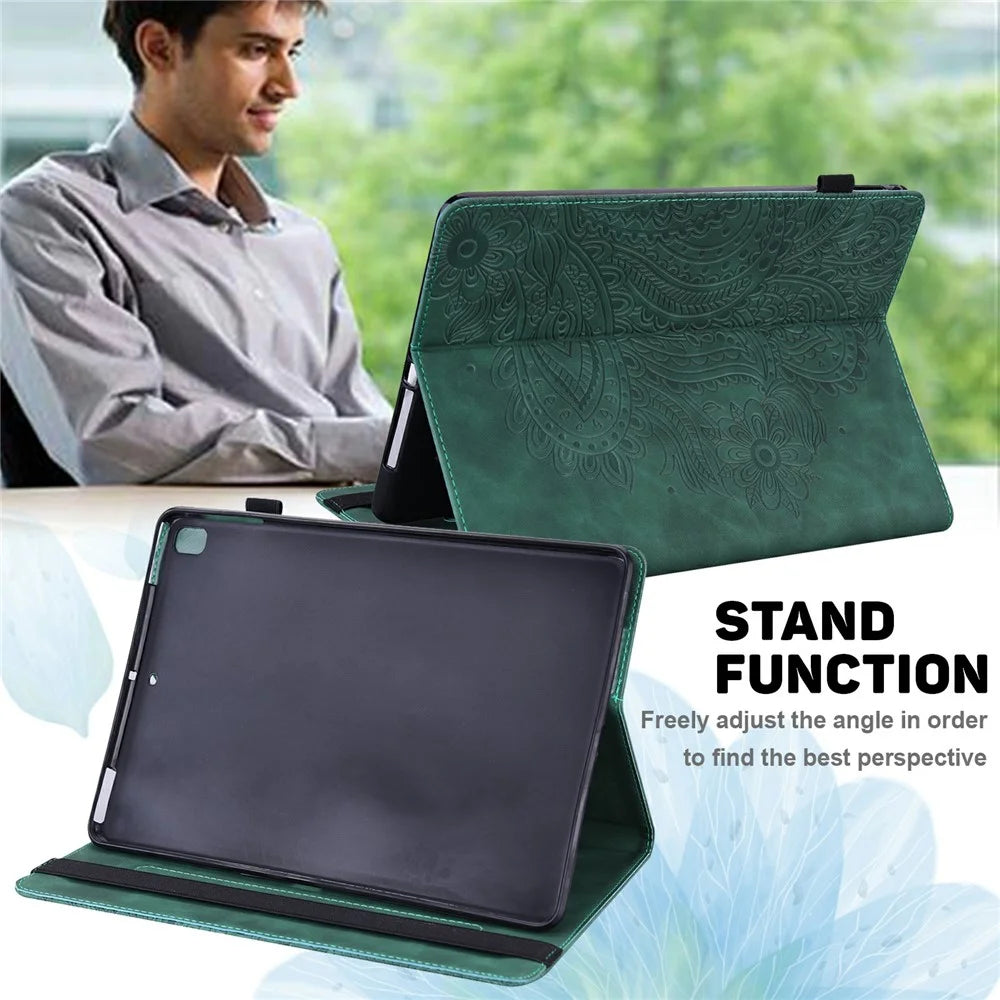 Tablet Case For iPad Air 13 (2026) / (2025) / (2024) / Pro 12.9 (2022) / (2021) / (2020) Peacock Flower Pattern Card Holder Leather Cover - Green - 7