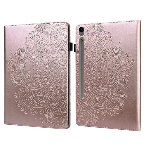 For Samsung Galaxy Tab S10 FE+ Case Peacock Flower Pattern Card Holder Leather Tablet Cover - Rose Gold - 1