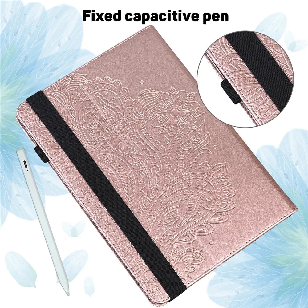 For Samsung Galaxy Tab S10 FE+ Case Peacock Flower Pattern Card Holder Leather Tablet Cover - Rose Gold - 5
