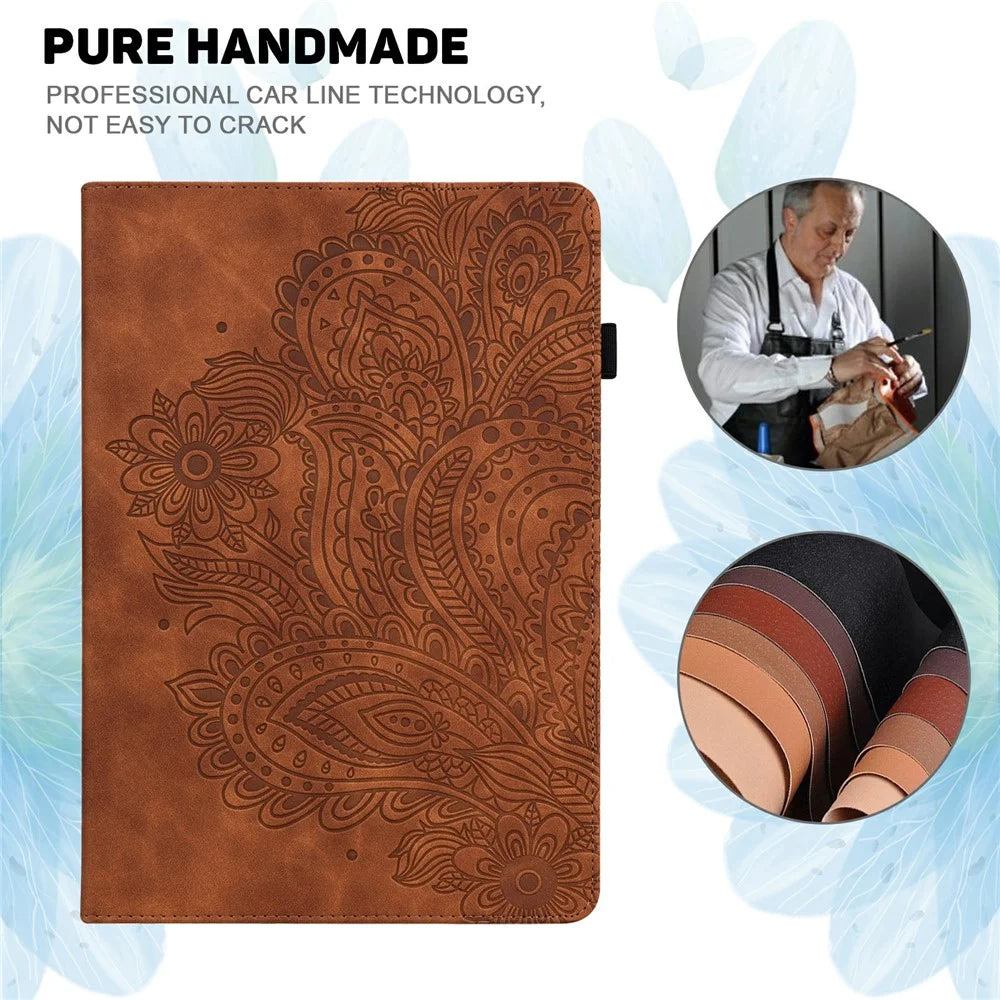 Tablet Case For Samsung Galaxy Tab S10+  /  S9 FE+  /  S9+  /  S8+  /  S7+  /  S7 FE Peacock Flower Pattern Card Holder Leather Cover - Brown - 3