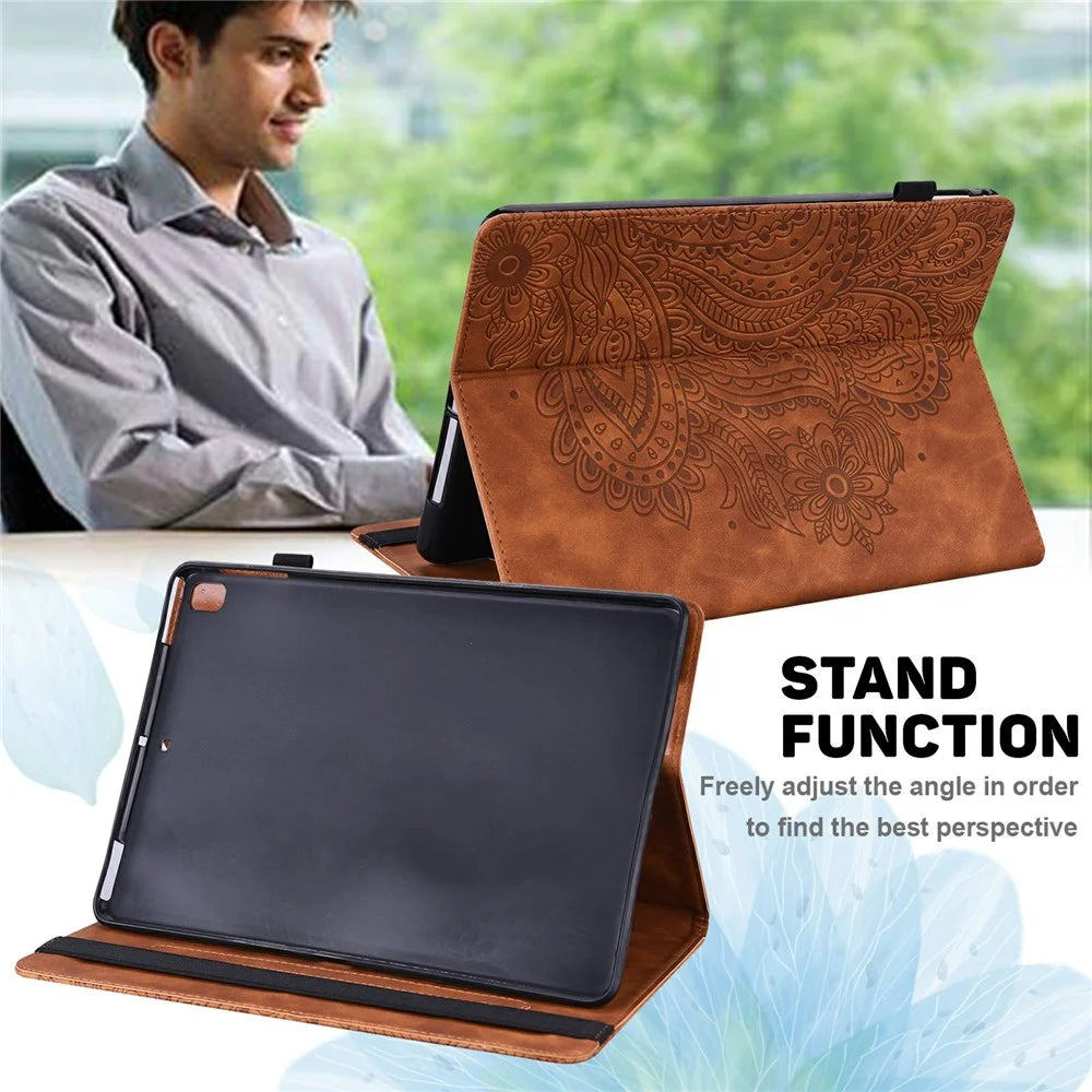 Tablet Case For Samsung Galaxy Tab S10+  /  S9 FE+  /  S9+  /  S8+  /  S7+  /  S7 FE Peacock Flower Pattern Card Holder Leather Cover - Brown - 7