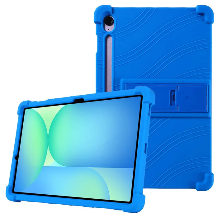For Samsung Galaxy Tab S10 FE+ Silicone Case with Kickstand Rugged Protective Cover - Dark Blue - 1