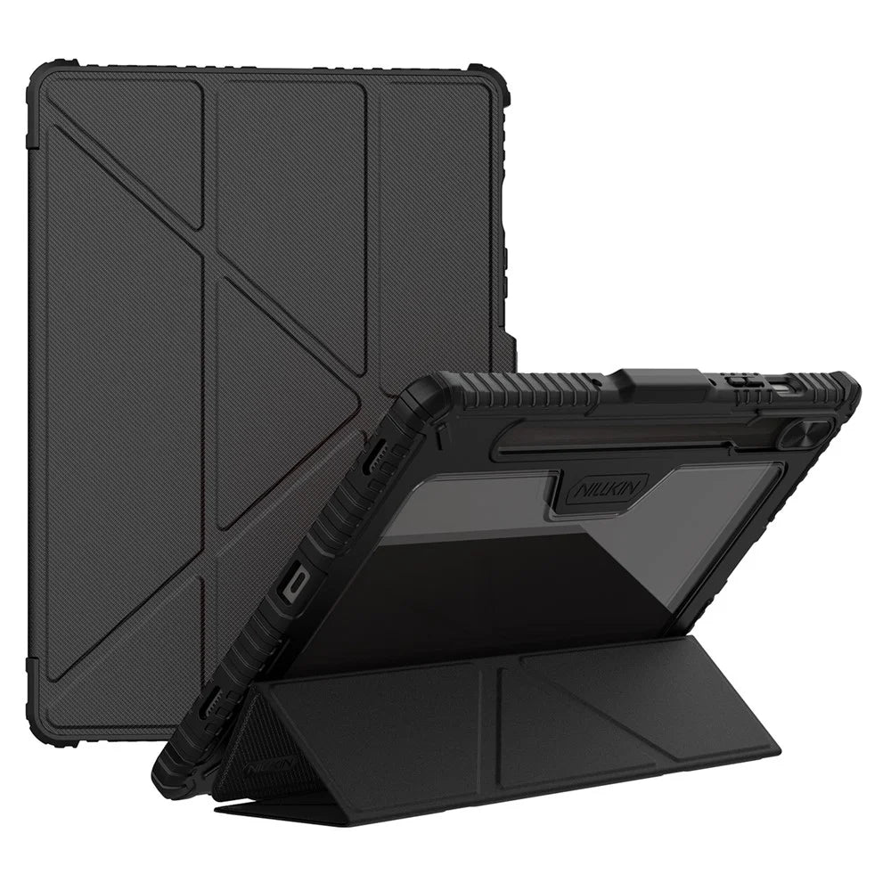 NILLKIN Bumper Leather Case Pro for Samsung Galaxy Tab S10 FE / S9 Slide Camera Lid Origami Stand Tablet Cover Auto Wake  /  Sleep - Black - 1