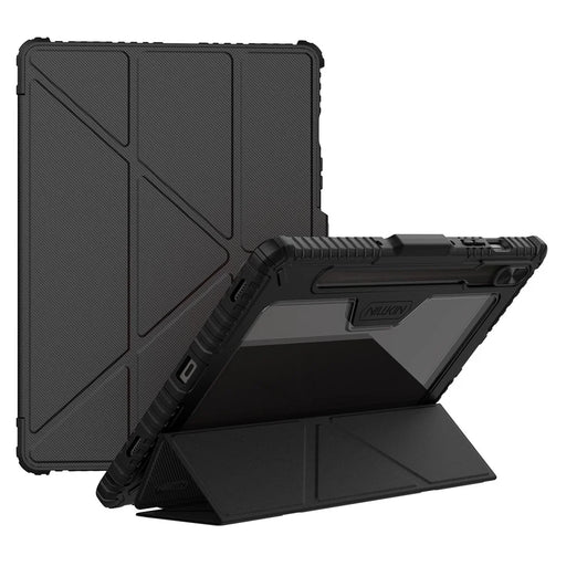 NILLKIN Bumper Leather Case Pro for Samsung Galaxy Tab S10 FE / S9 Slide Camera Lid Origami Stand Tablet Cover Auto Wake  /  Sleep - Black - 1