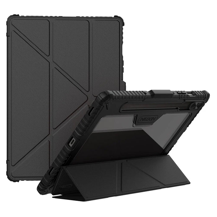 NILLKIN Bumper Leather Case Pro for Samsung Galaxy Tab S10 FE / S9 Slide Camera Lid Origami Stand Tablet Cover Auto Wake  /  Sleep - Black - 1