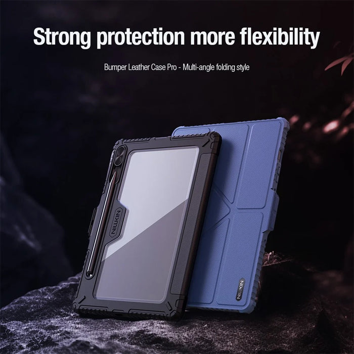 NILLKIN Bumper Leather Case Pro for Samsung Galaxy Tab S10 FE / S9 Slide Camera Lid Origami Stand Tablet Cover Auto Wake  /  Sleep - Black - 6