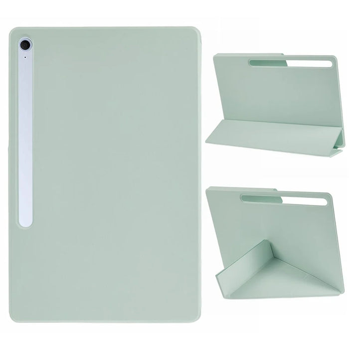 For Samsung Galaxy Tab S10 FE+ Case PC + PU Leather Origami Stand Magnetic Tablet Cover - Light Green - 1