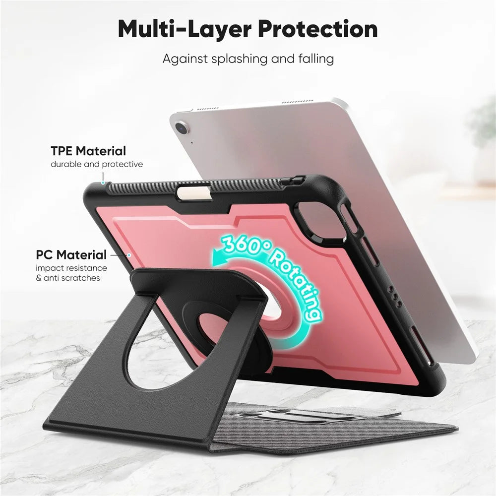 Tablet Case for iPad Air 11 (2026) / (2025) / (2024) / Air (2022) / (2020) / Pro 11 (2022) / (2021) / (2020) Detachable PU Leather Flip Cover - Pink - 7