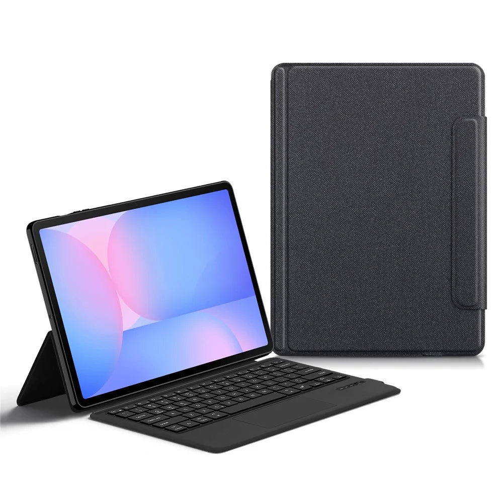 For Samsung Galaxy Tab S10 FE+ Leather Case + Touchpad Bluetooth-Compatible Keyboard (without Backlit) - 1