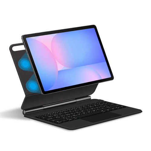 For Samsung Galaxy Tab S10 FE Floating Magnetic Bluetooth-Compatible Keyboard (Arabic) + Leather Tablet Case - Black - 1
