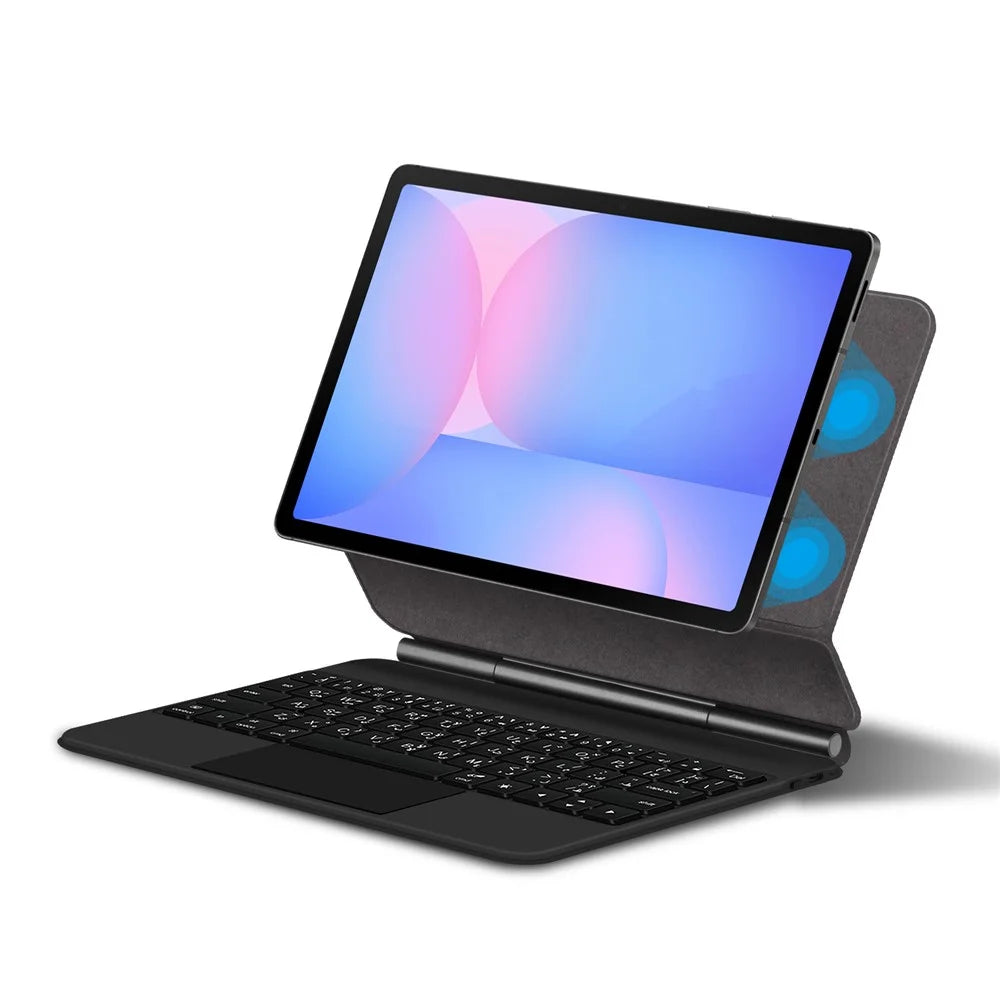 For Samsung Galaxy Tab S10 FE Floating Magnetic Bluetooth-Compatible Keyboard (Arabic) + Leather Tablet Case - Black - 2
