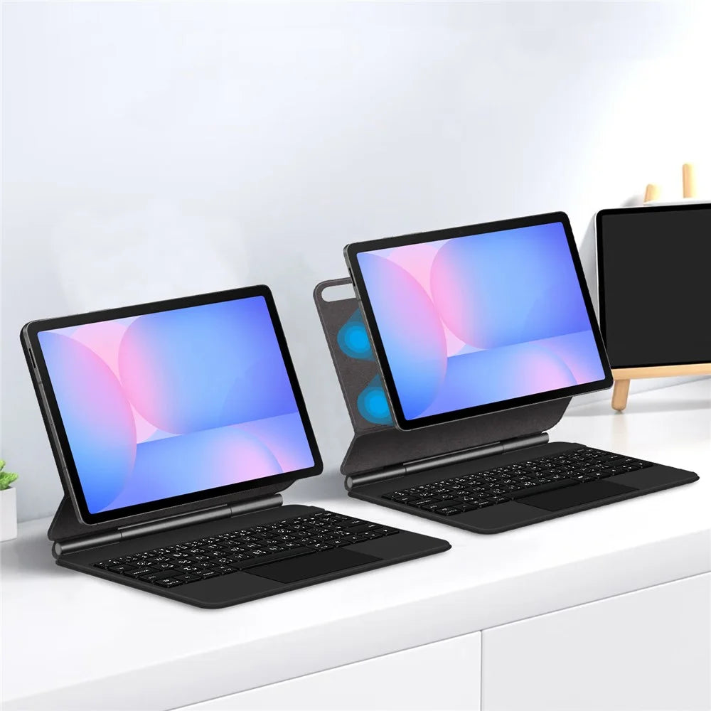 For Samsung Galaxy Tab S10 FE Floating Magnetic Bluetooth-Compatible Keyboard (Arabic) + Leather Tablet Case - Black - 7