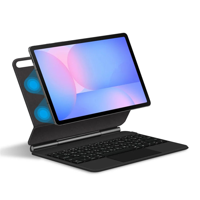 For Samsung Galaxy Tab S10 FE Magnetic Floating Bluetooth-Compatible Keyboard (Russian) + Leather Tablet Case - Black - 1