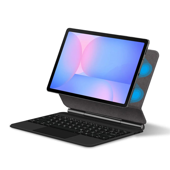 For Samsung Galaxy Tab S10 FE Magnetic Floating Bluetooth-Compatible Keyboard (Russian) + Leather Tablet Case - Black - 2