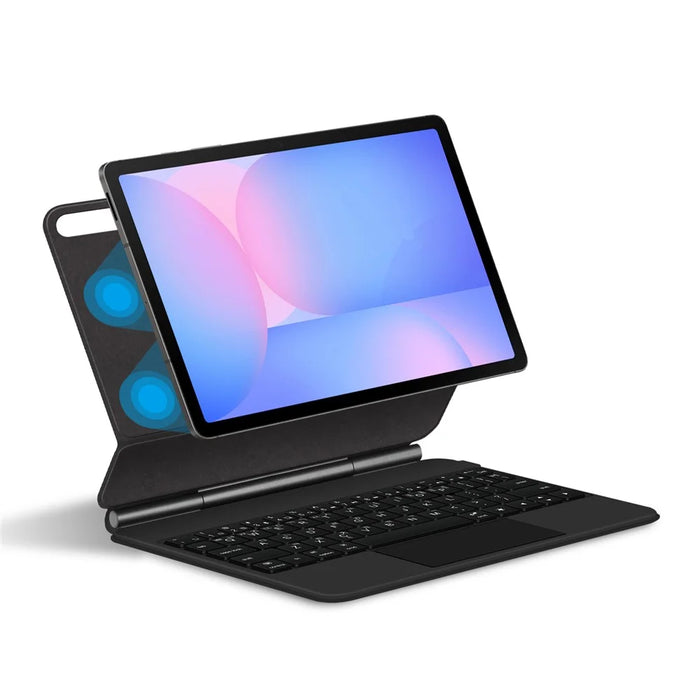 For Samsung Galaxy Tab S10 FE Floating Magnetic Bluetooth-Compatible Keyboard (Korean) + Leather Tablet Case - Black - 1