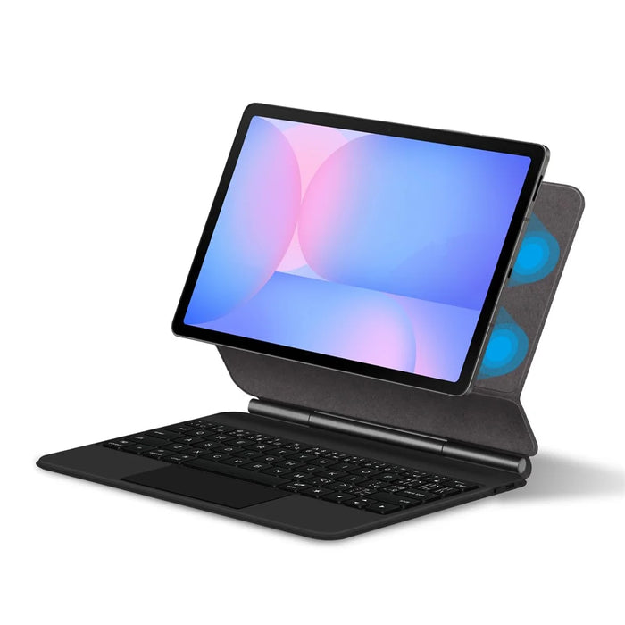 For Samsung Galaxy Tab S10 FE Magnetic Floating Bluetooth-Compatible Keyboard (Portuguese) + Leather Tablet Case - Black - 2