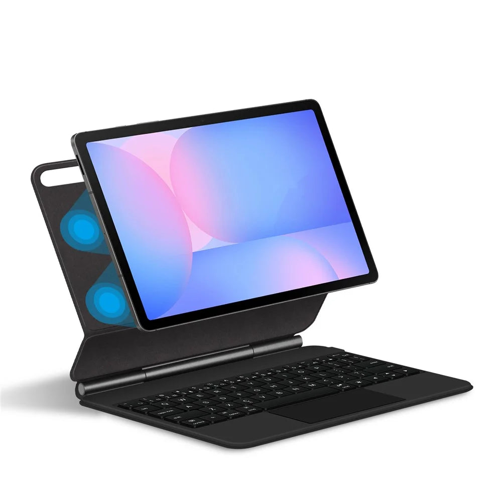 For Samsung Galaxy Tab S10 FE Magnetic Floating Bluetooth-Compatible Keyboard (English) + Leather Tablet Case - Black - 2