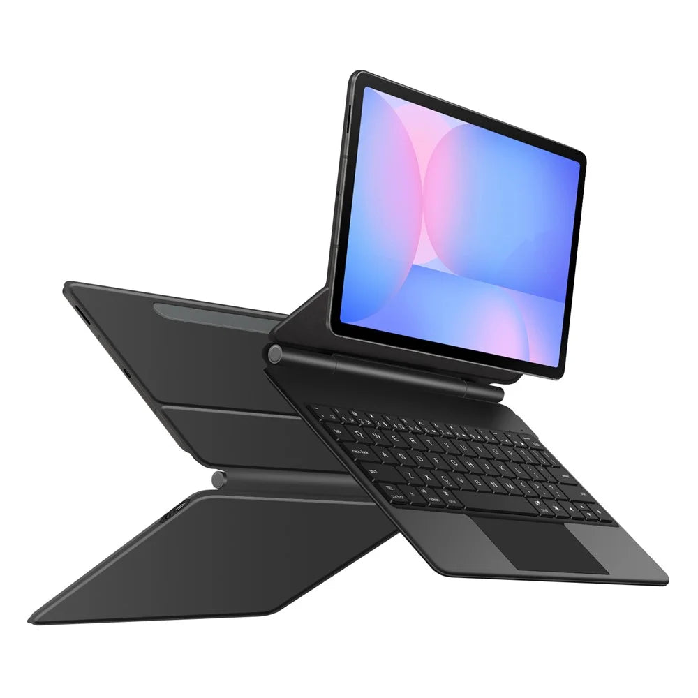 For Samsung Galaxy Tab S10 FE Magnetic Floating Bluetooth-Compatible Keyboard (English) + Leather Tablet Case - Black - 3