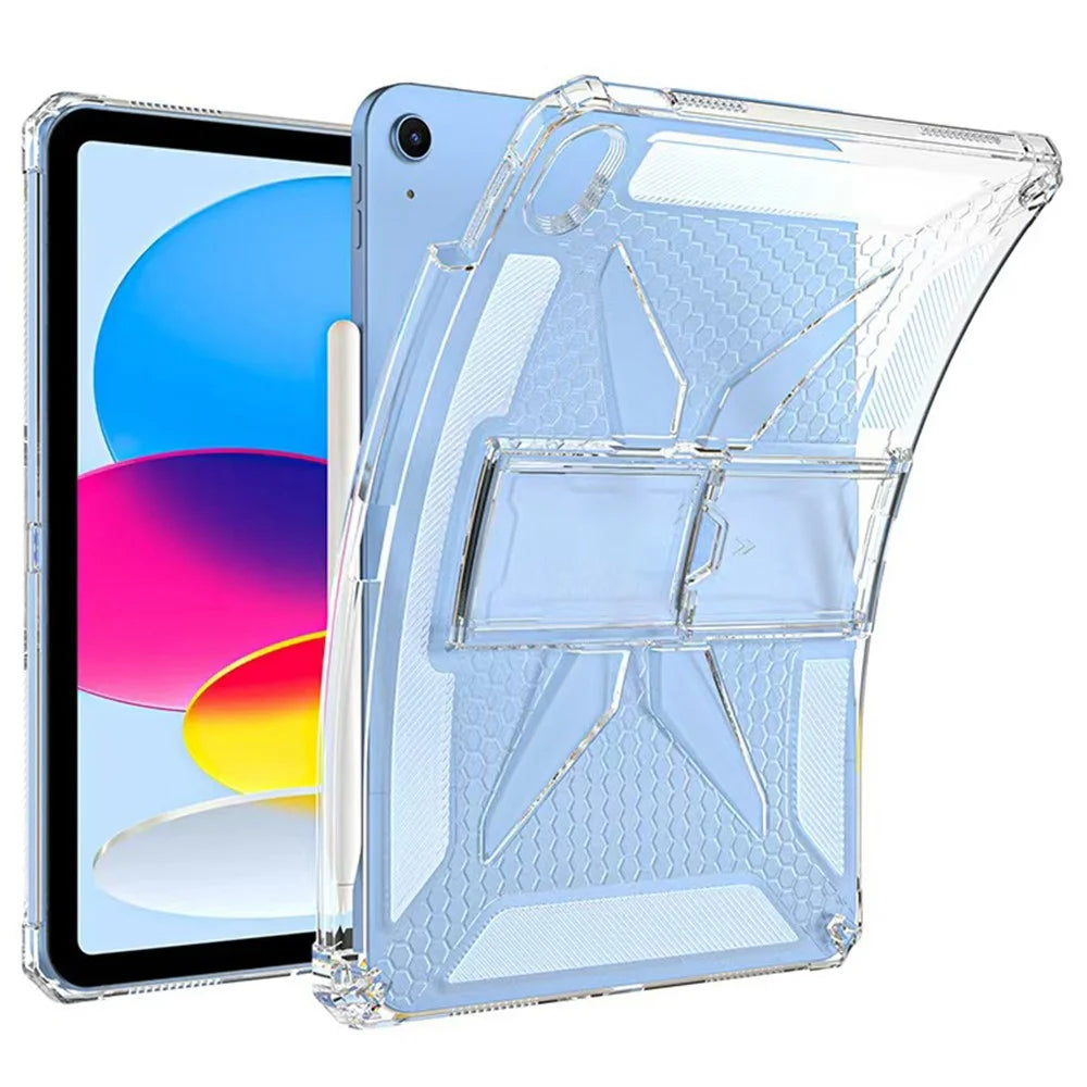 For iPad (2025)  /  10.9 (2022) Clear Case Kickstand Shockproof TPU + PC Tablet Cover with Pen Slot - 2