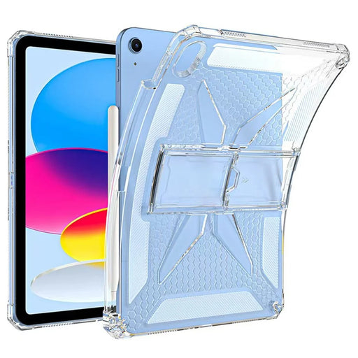 For iPad (2025)  /  10.9 (2022) Clear Case Kickstand Shockproof TPU + PC Tablet Cover with Pen Slot - 2