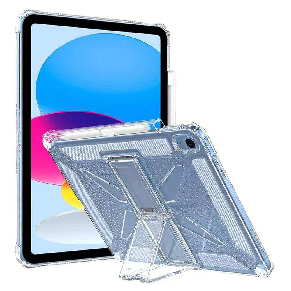 For iPad (2025)  /  10.9 (2022) Clear Case Kickstand Shockproof TPU + PC Tablet Cover with Pen Slot - 3
