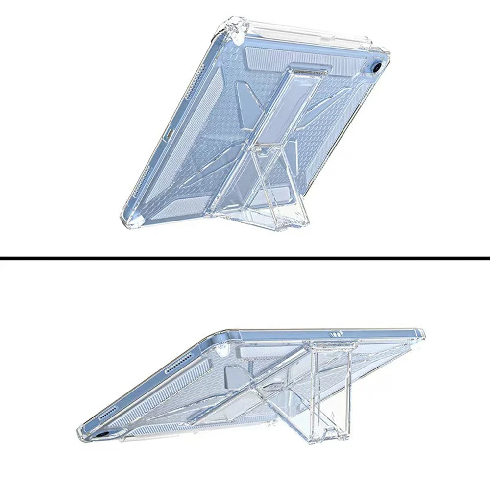 For iPad (2025)  /  10.9 (2022) Clear Case Kickstand Shockproof TPU + PC Tablet Cover with Pen Slot - 4