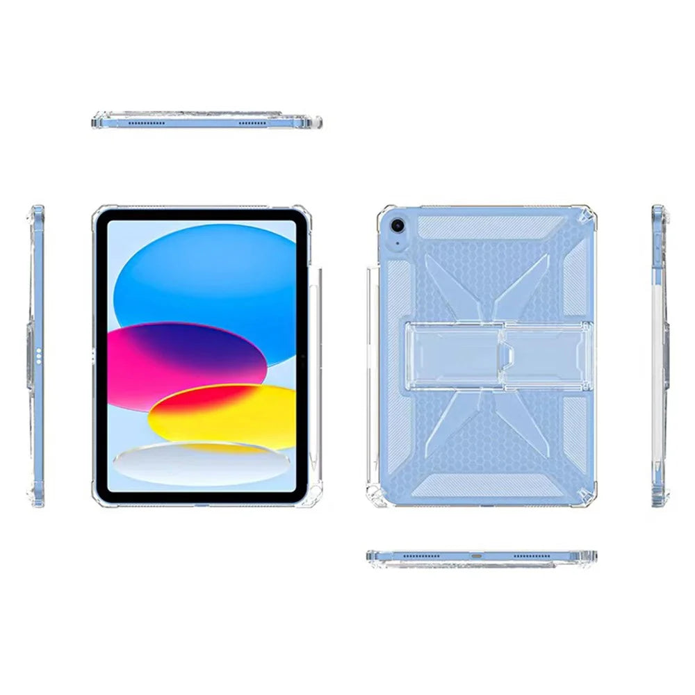 For iPad (2025)  /  10.9 (2022) Clear Case Kickstand Shockproof TPU + PC Tablet Cover with Pen Slot - 5