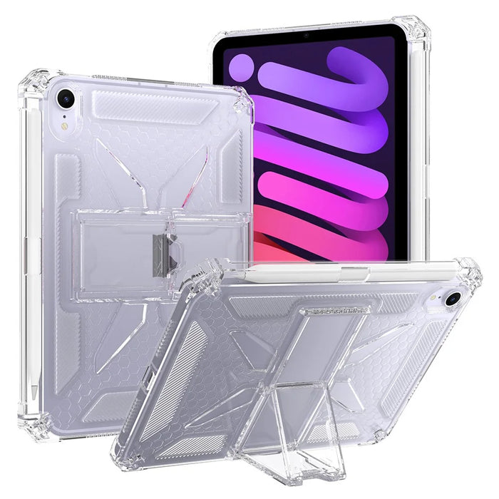 For iPad mini (2024)  /  (2021) Clear Case Kickstand Shockproof TPU + PC Tablet Cover with Pen Slot - 1