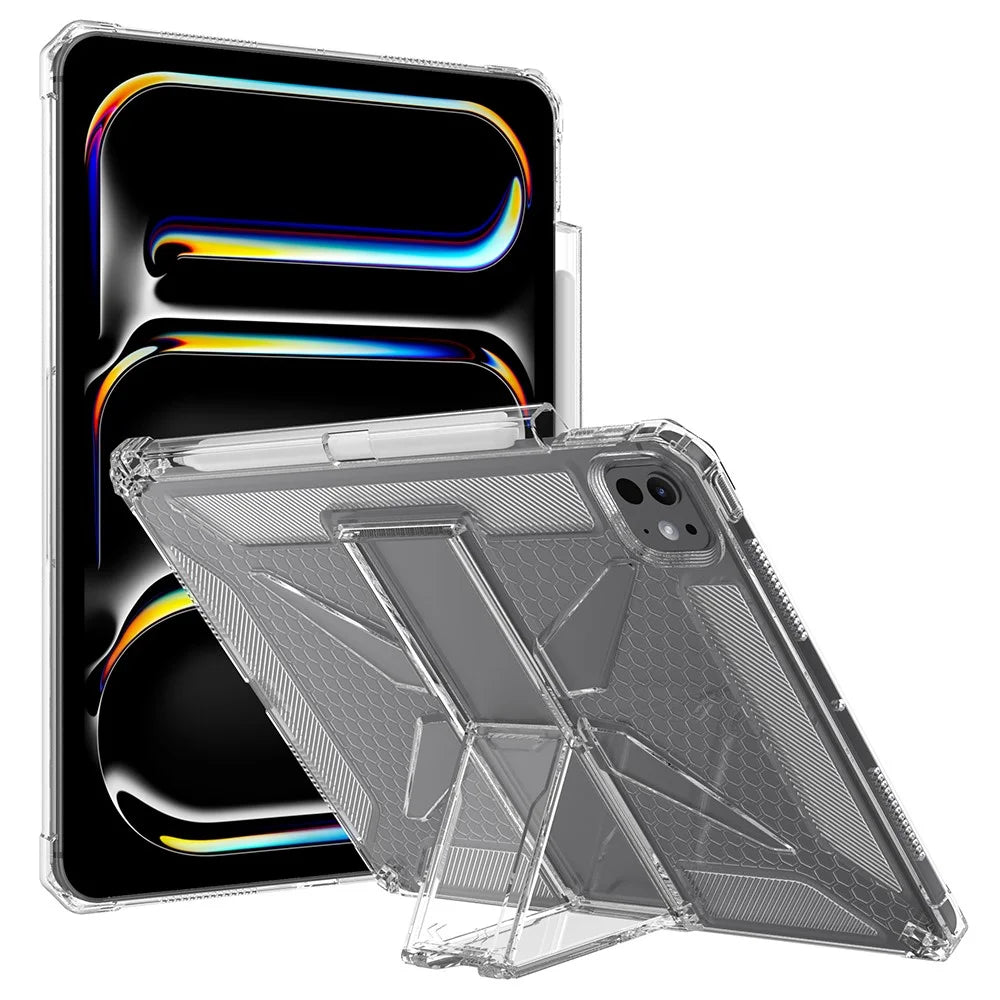 For iPad Pro 11 (2025) / 11 (2024) Clear Case Kickstand Shockproof TPU + PC Tablet Cover with Pen Slot - 1