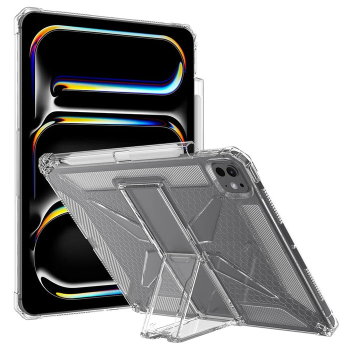 For iPad Pro 11 (2025) / 11 (2024) Clear Case Kickstand Shockproof TPU + PC Tablet Cover with Pen Slot - 1
