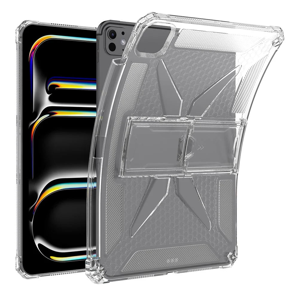 For iPad Pro 13 (2025) / 13 (2024) Clear Case Kickstand Shockproof TPU + PC Tablet Cover with Pen Slot - 2