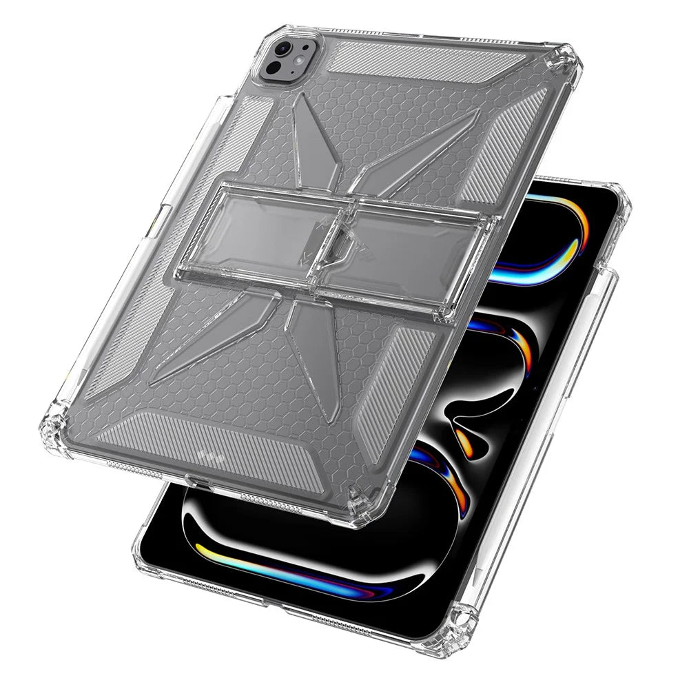 For iPad Pro 13 (2025) / 13 (2024) Clear Case Kickstand Shockproof TPU + PC Tablet Cover with Pen Slot - 3