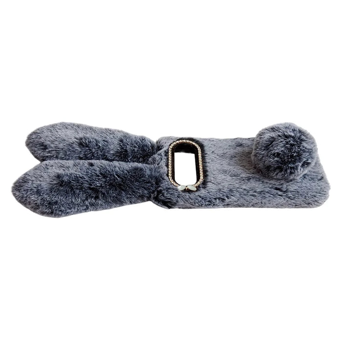 For Google Pixel 10 Pro XL Case Plush Cute Bunny Winter Fluffy TPU Phone Cover - Dark Grey - 4