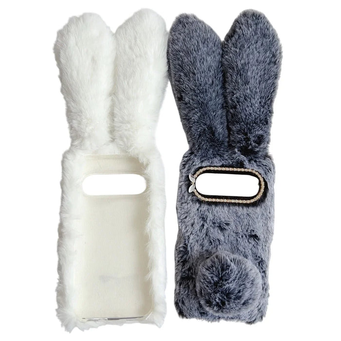 For Google Pixel 10 Pro XL Case Plush Cute Bunny Winter Fluffy TPU Phone Cover - Dark Grey - 7