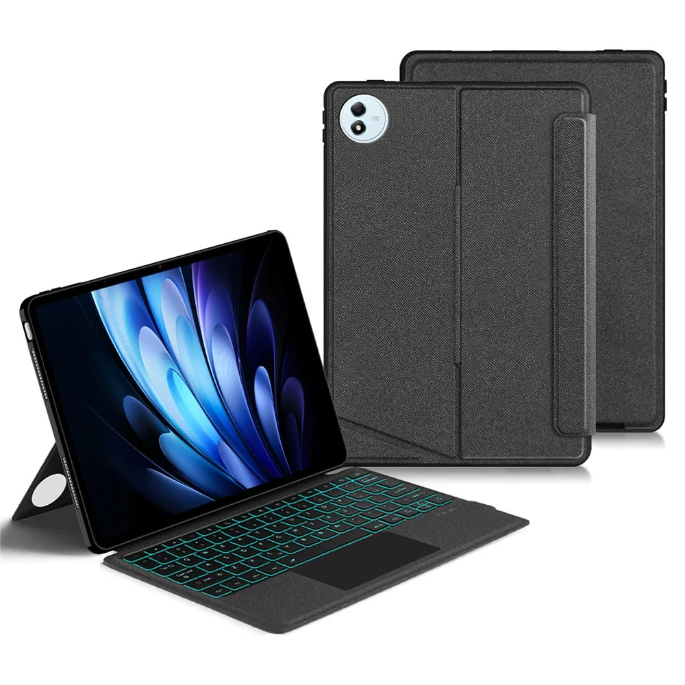 For vivo Pad5 Pro Leather Case + Bluetooth-Compatible Keyboard with Backlight Trackpad - 1