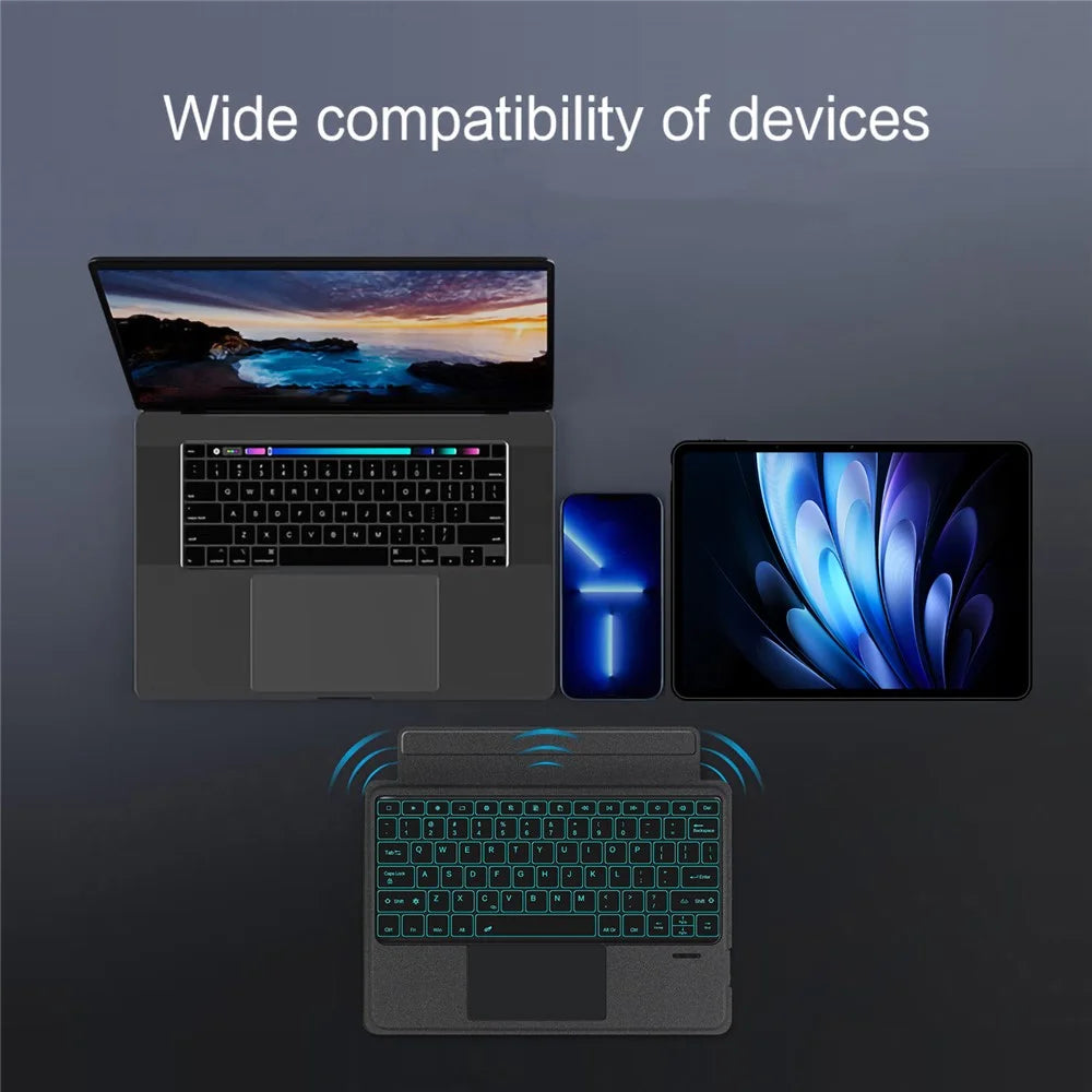 For vivo Pad5 Pro Leather Case + Bluetooth-Compatible Keyboard with Backlight Trackpad - 7