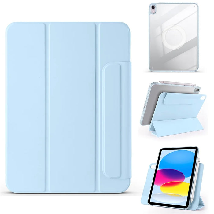 For iPad (2025)  /  10.9 (2022) Case Folding Stand Magnetic Leather Tablet Cover - Baby Blue - 1