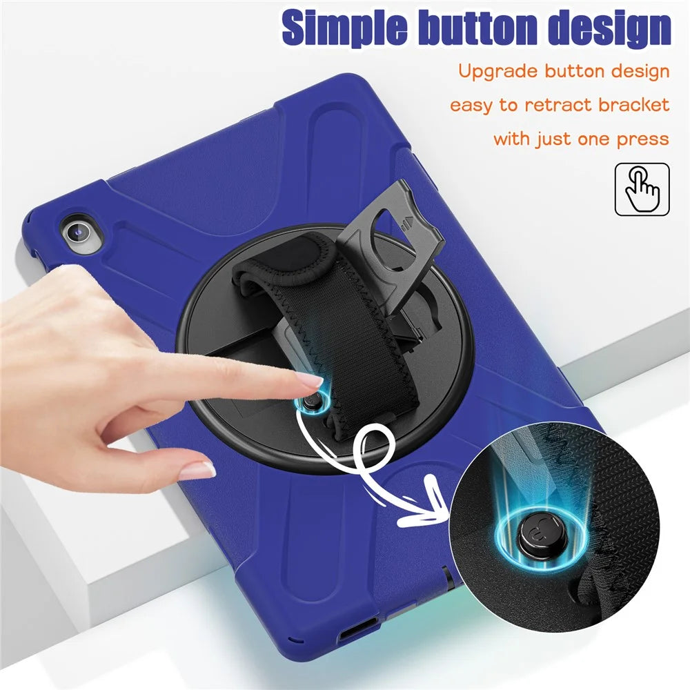 For Samsung Galaxy Tab S10 FE+ SM-X620 /  SM-X626B Case Rotary Kickstand PC+Silicone Hand Strap Tablet Cover - Navy Blue - 2