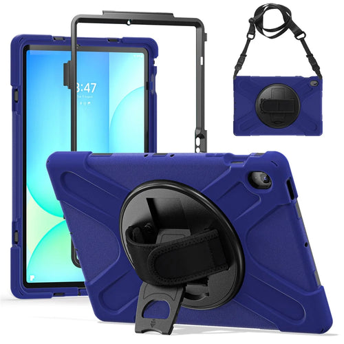 For Samsung Galaxy Tab S10 FE+ SM-X620  /  SM-X626B Kickstand Case TPU PC Silicone Tablet Cover with Shoulder Strap - Navy Blue - 1