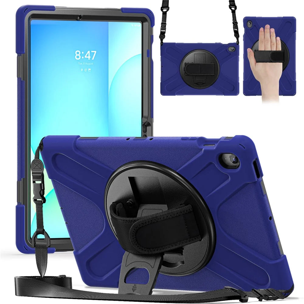 For Samsung Galaxy Tab S10 FE+ SM-X620  /  SM-X626B Kickstand Case TPU PC Silicone Tablet Cover with Shoulder Strap - Navy Blue - 2