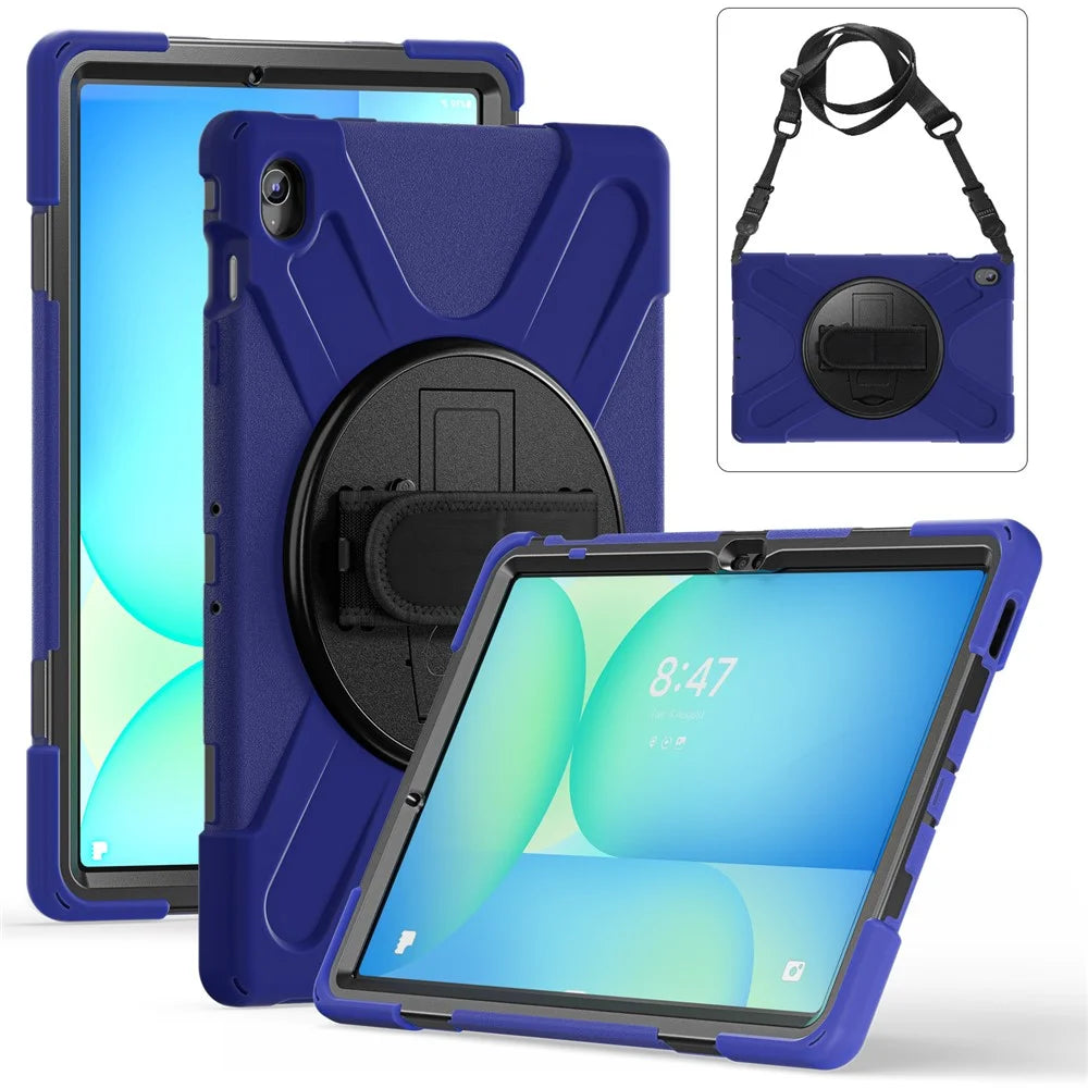 For Samsung Galaxy Tab S10 FE+ SM-X620  /  SM-X626B Kickstand Case TPU PC Silicone Tablet Cover with Shoulder Strap - Navy Blue - 4
