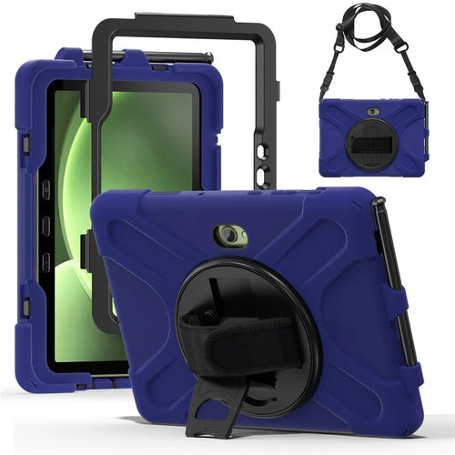 For Samsung Galaxy Tab Active5 Pro X350 / X356B / Active Pro T540 / T545 / T547 / Active4 Pro T630 / T636 Kickstand Case Cover with Shoulder Strap - Navy Blue - 1