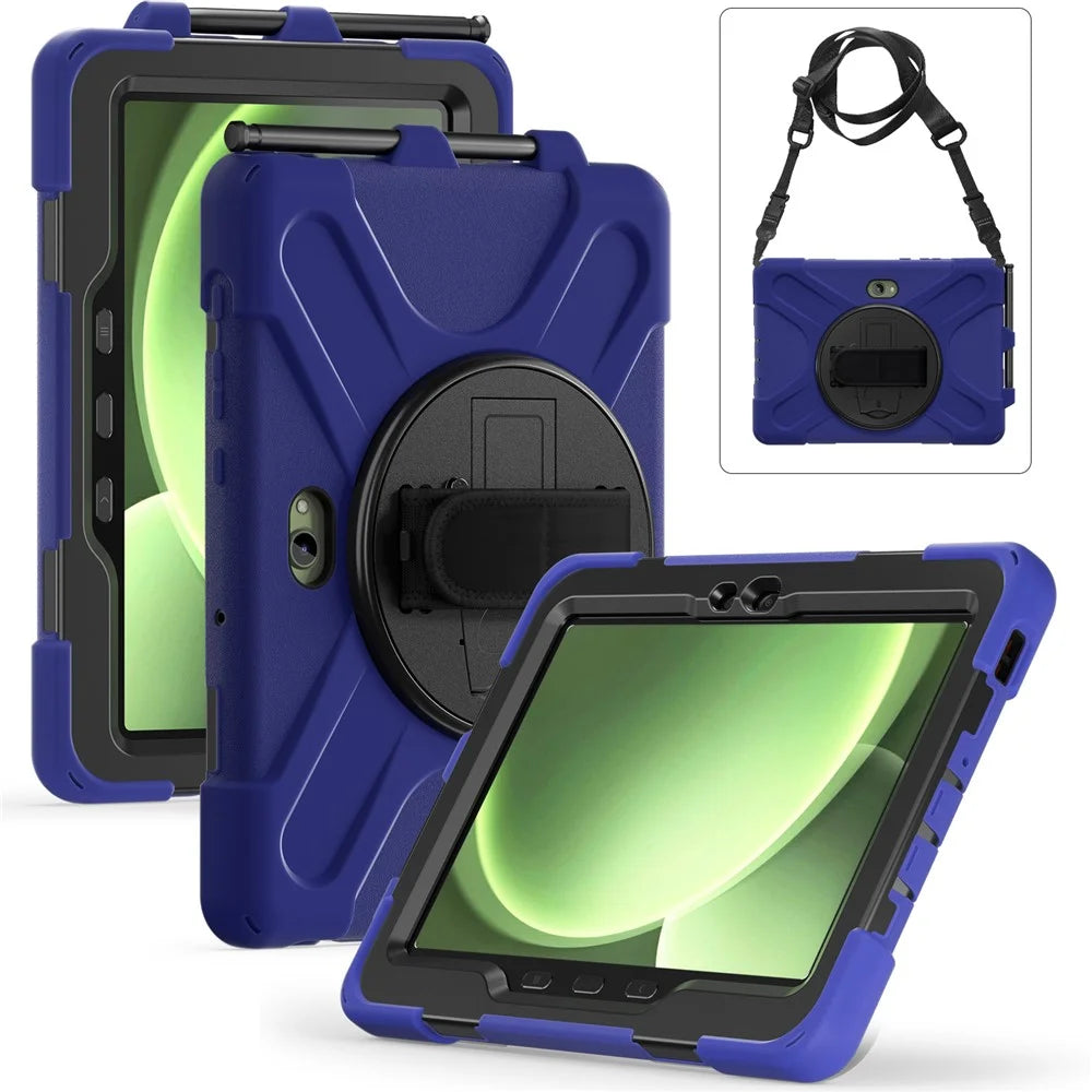 For Samsung Galaxy Tab Active5 Pro X350 / X356B / Active Pro T540 / T545 / T547 / Active4 Pro T630 / T636 Kickstand Case Cover with Shoulder Strap - Navy Blue - 4