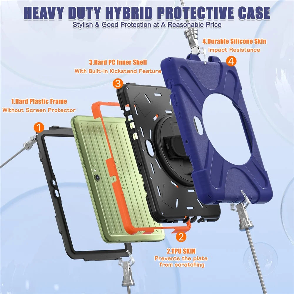 For Samsung Galaxy Tab Active5 Pro X350 / X356B / Active Pro T540 / T545 / T547 / Active4 Pro T630 / T636 Kickstand Case Cover with Shoulder Strap - Navy Blue - 7